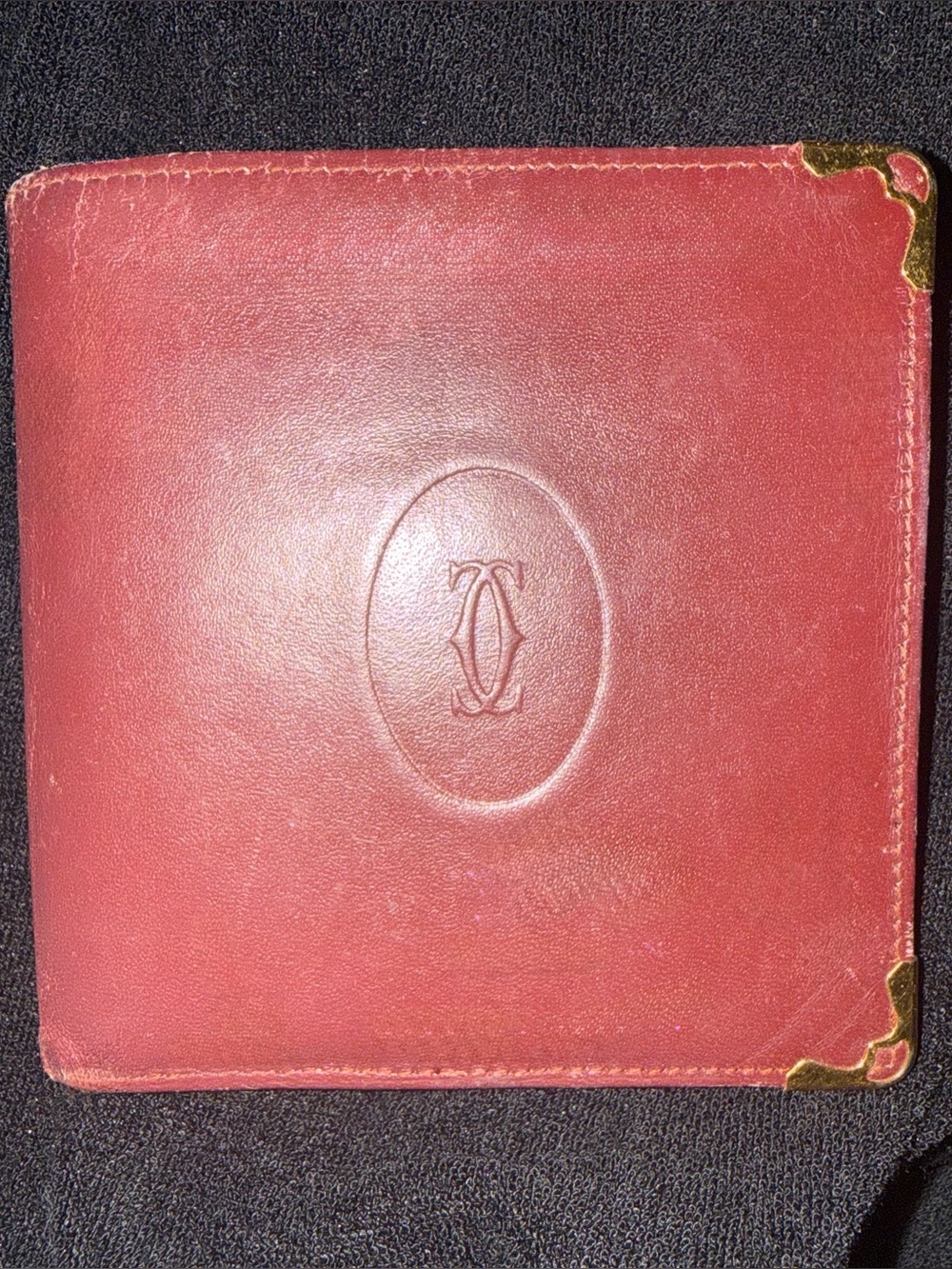Cartier Burgundy Leather Men's Bi-Fold Wallet with Gold Corners